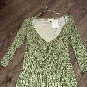 Banana Republic Green Ribbed Long Sleeve V-Neck Dress